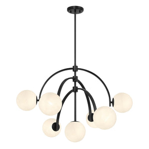 7-Light Art Deco Chandelier with Strie Glass Orbs – Adjustable Height