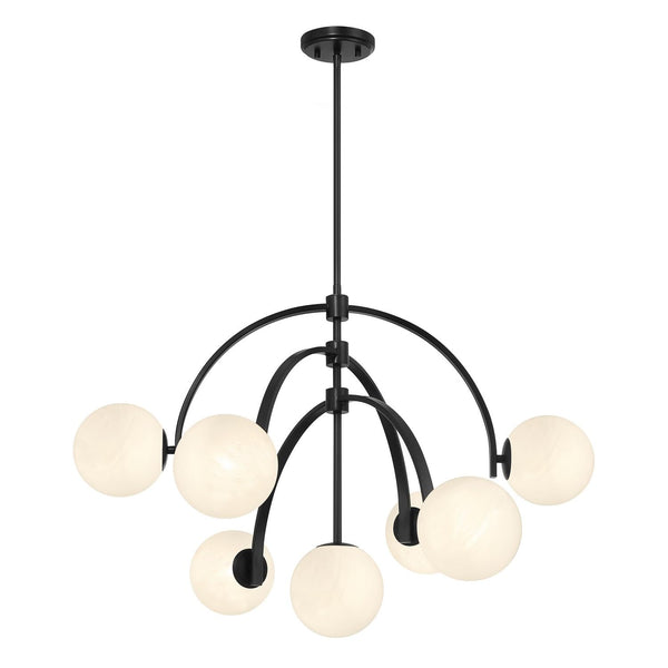 7-Light Art Deco Chandelier with Strie Glass Orbs – Adjustable Height