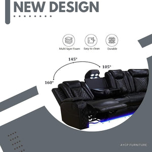 Power Recliner Sectional Sofa with LED Light & Storage Console