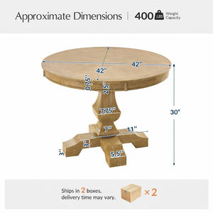 42-Inch Round Farmhouse Dining Table with Pedestal Base — Seats 4