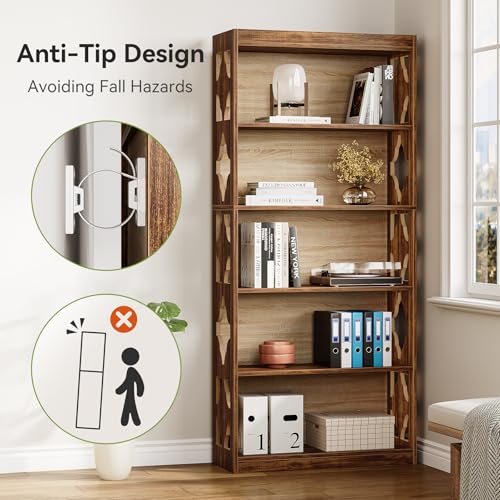5-Tier Vintage Bookshelf 69.9" Freestanding Bookcase