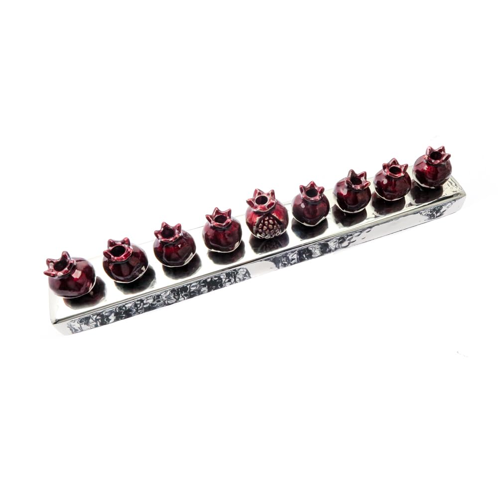 Pomegranate Strip Hanukkah Menorah — Aluminum, 14.5 Inch