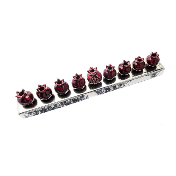 Pomegranate Strip Hanukkah Menorah — Aluminum, 14.5 Inch