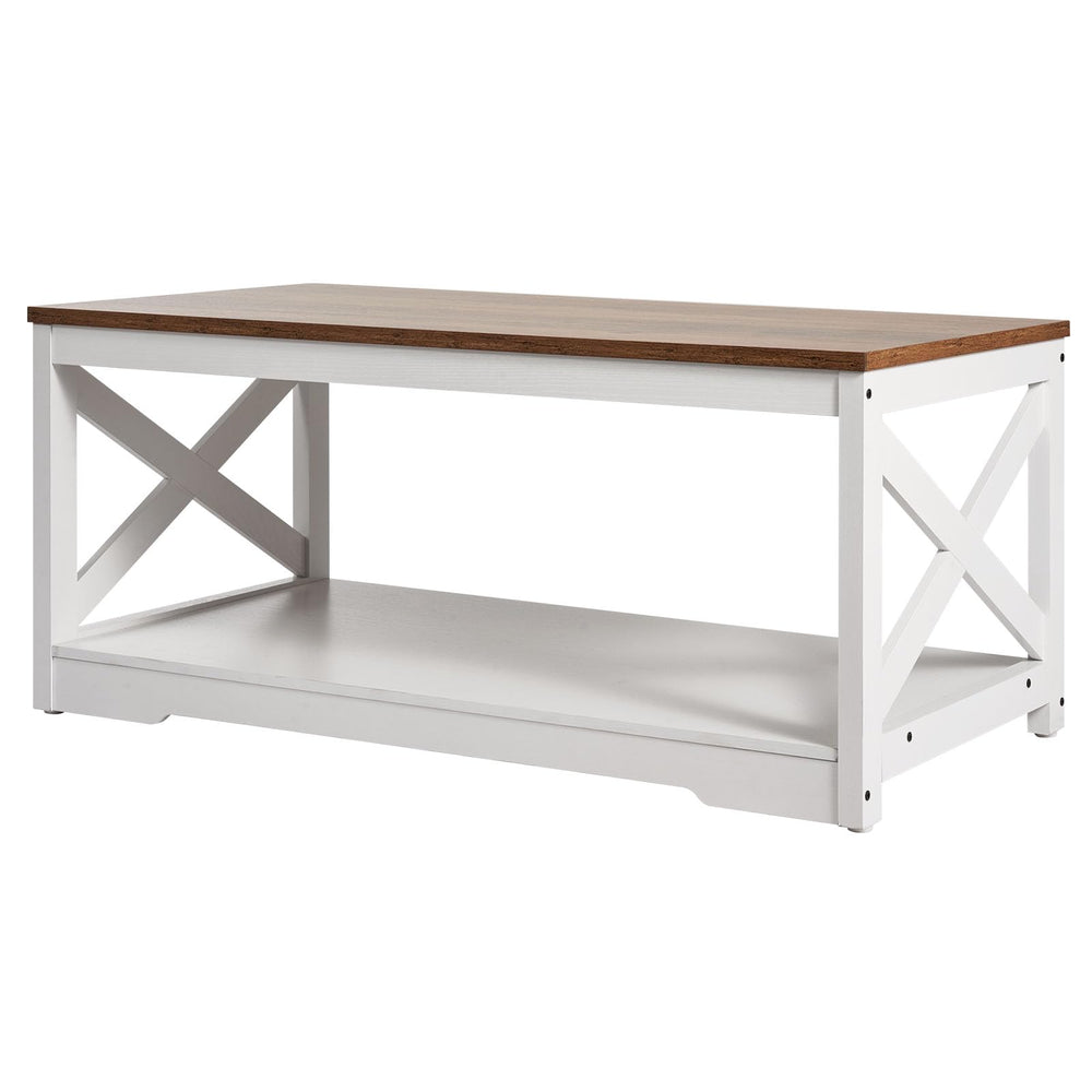 Farmhouse Coffee Table Set with 2 End Tables & Charging Station
