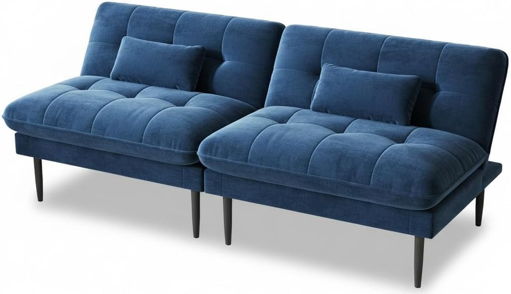 70" Convertible Futon Sofa Bed – Velvet Loveseat, 4-in-1 Sleeper, Blue