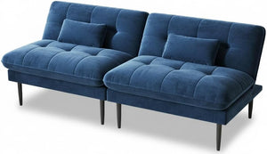 70" Convertible Futon Sofa Bed – Velvet Loveseat, 4-in-1 Sleeper, Blue