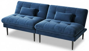 70" Convertible Futon Sofa Bed – Velvet Loveseat, 4-in-1 Sleeper, Blue