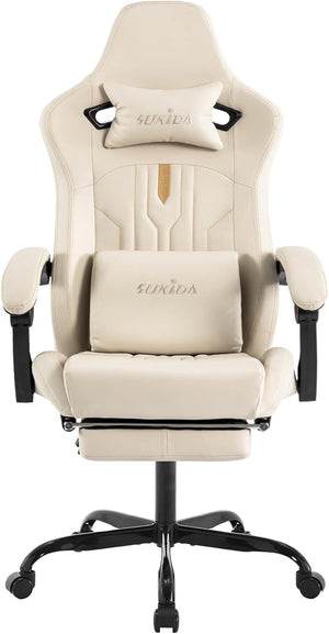 Gaming Chair with Footrest Ergonomic Computer Chair Massage Lumbar Cushion, Racing Video Game Chair Adjustable Rocker Recliner Executive Office Desk Chair Pu Leather for Adults