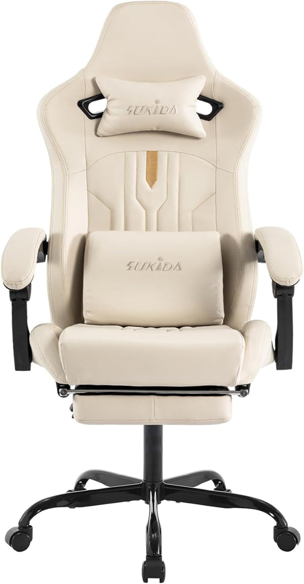 Gaming Chair with Footrest Ergonomic Computer Chair Massage Lumbar Cushion, Racing Video Game Chair Adjustable Rocker Recliner Executive Office Desk Chair Pu Leather for Adults