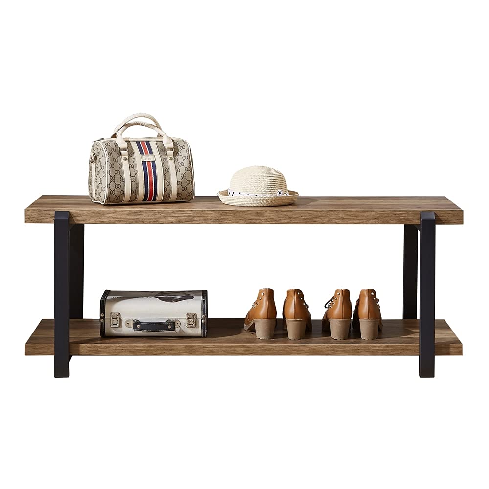 Industrial Entryway Storage Bench with Steel Frame — 47 Inch