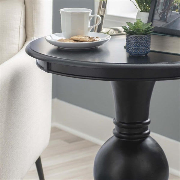 Round Pedestal Accent End Table in Jet Black