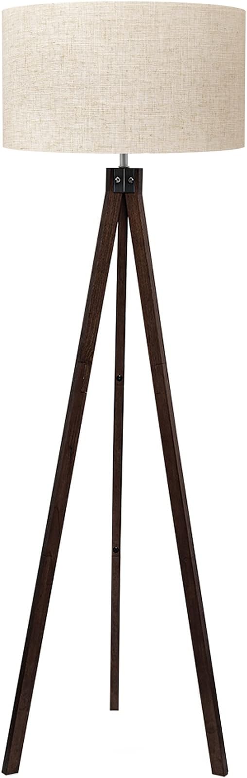 Wood Tripod Floor Lamp with Linen Shade