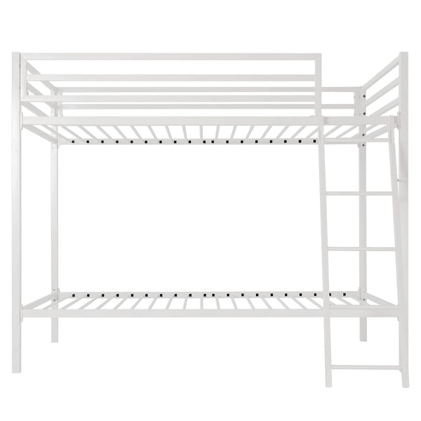 Twin Over Twin Metal Bunk Bed with Ladder & Guardrail