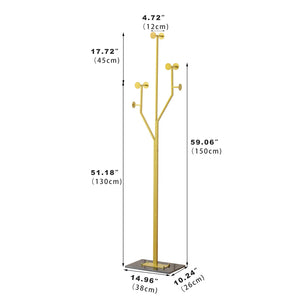 Tree-Shaped Metal Coat Rack with Marble Base – 8 Hooks, 68.9" Tall