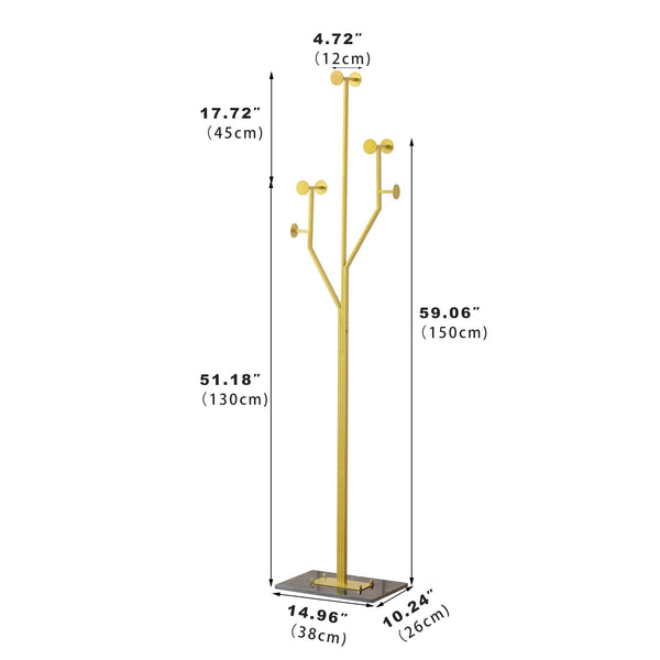 Tree-Shaped Metal Coat Rack with Marble Base – 8 Hooks, 68.9" Tall