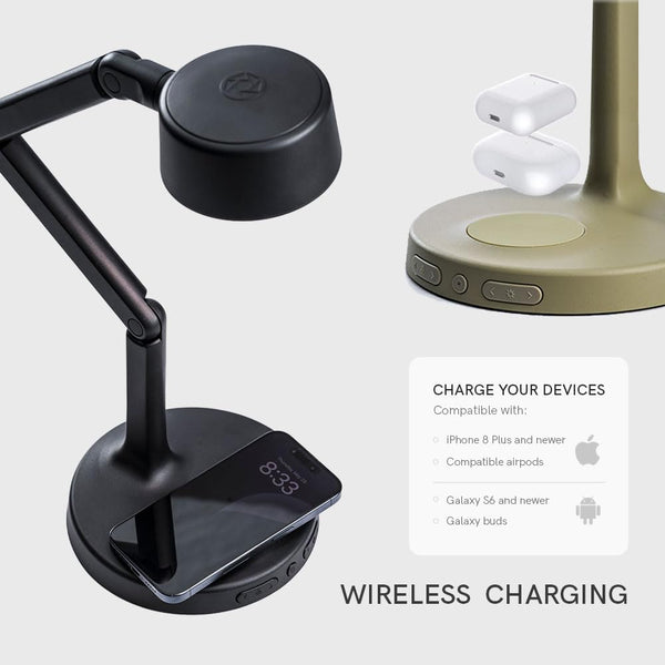 Cordless LED Desk Lamp with Red Light Mode & Wireless Charger