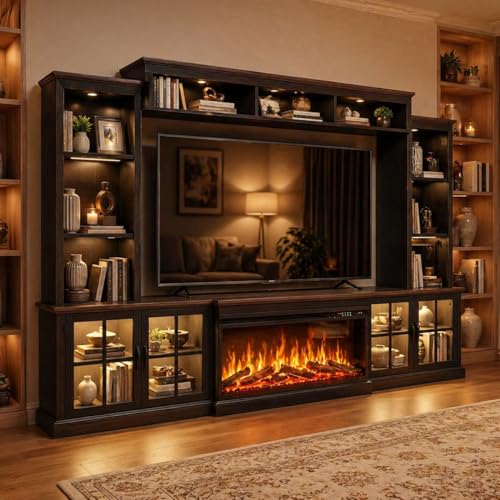 98" Farmhouse TV Stand with Fireplace & Barn Doors
