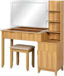 Vanity Desk with Stool, LED Mirror & Power Outlet