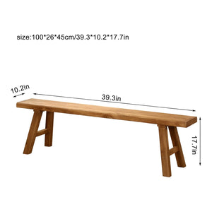 Solid Elm Wood Entryway Bench – Rustic Farmhouse Shoe Bench