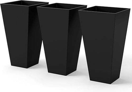 Tall Outdoor Planters Set of 3 with Drainage Holes – 28 Inch Taper Plant Pots