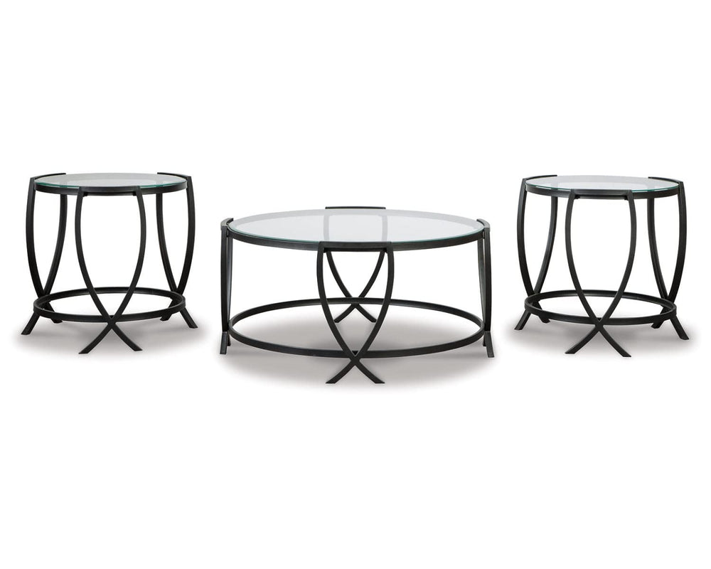 3-Piece Glass Top Coffee Table and End Table Set – Black Metal Frame