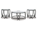 3-Piece Glass Top Coffee Table and End Table Set – Black Metal Frame