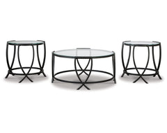 3-Piece Glass Top Coffee Table and End Table Set – Black Metal Frame