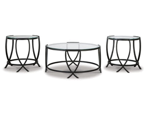3-Piece Glass Top Coffee Table and End Table Set – Black Metal Frame