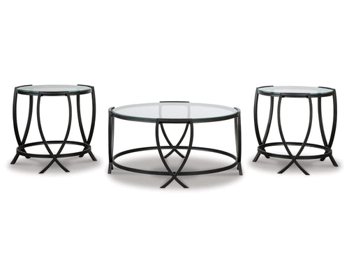 3-Piece Glass Top Coffee Table and End Table Set – Black Metal Frame