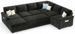 105" Sectional Sleeper Sofa with Pull-Out Bed & Reclining Backrest, 6-Seat Storage Couch