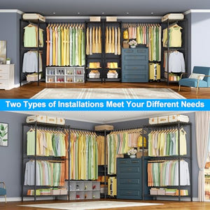 L-Shaped Corner Clothes Rack with Expandable Hanger Rod