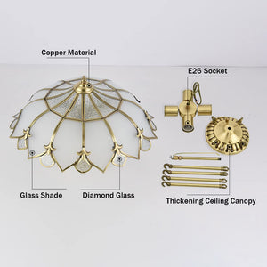Brass Stained Glass Semi-Flush Mount Ceiling Light