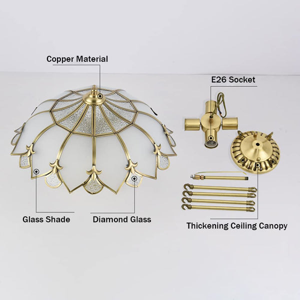 Brass Stained Glass Semi-Flush Mount Ceiling Light