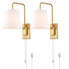 Gold Swing Arm Wall Sconce Set of 2 – Plug-In or Hardwired