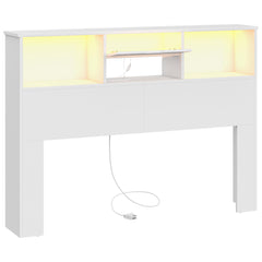 Queen Size Bookcase Headboard with Storage, LED Lights & Charging Station