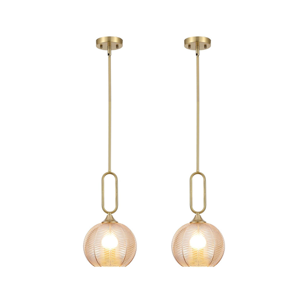 Amber Globe Pendant Light with Brushed Brass Rods