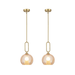 Amber Globe Pendant Light with Brushed Brass Rods