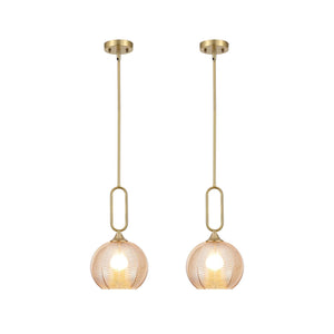 Amber Globe Pendant Light with Brushed Brass Rods