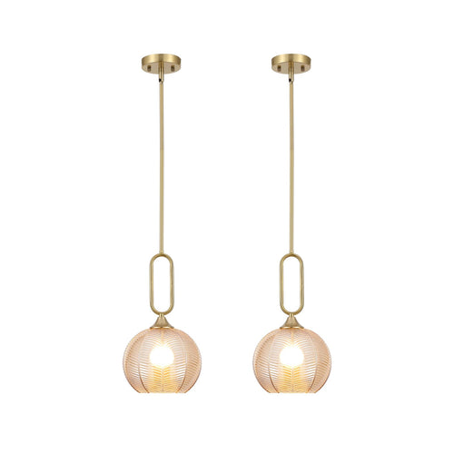 Amber Globe Pendant Light with Brushed Brass Rods