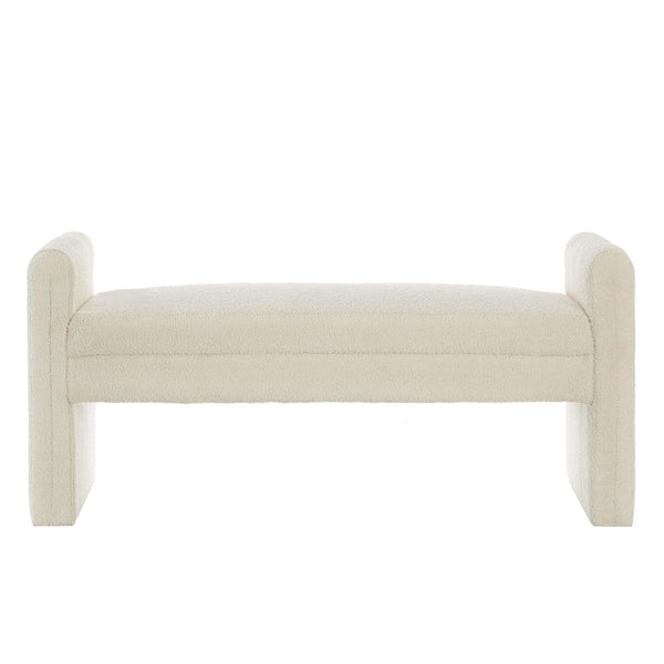 Upholstered Boucle Teddy Bench with Armrests