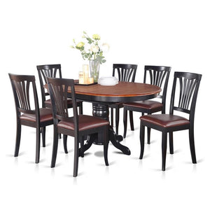 7-Piece Oval Dining Table Set with Butterfly Leaf & 6 Faux Leather Chairs