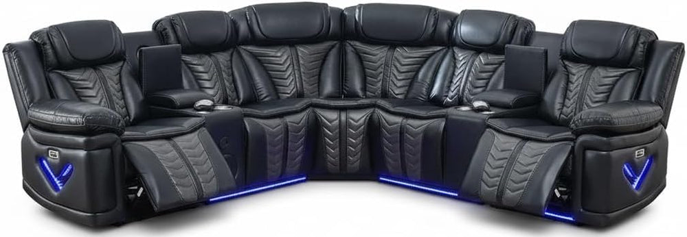 Power Recliner Sectional Sofa with LED Lights & Bass Speakers