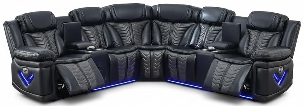 Power Recliner Sectional Sofa with LED Lights & Bass Speakers