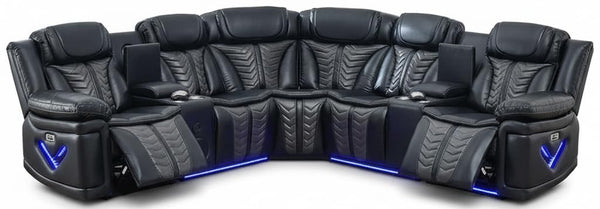 Power Recliner Sectional Sofa with LED Lights & Bass Speakers