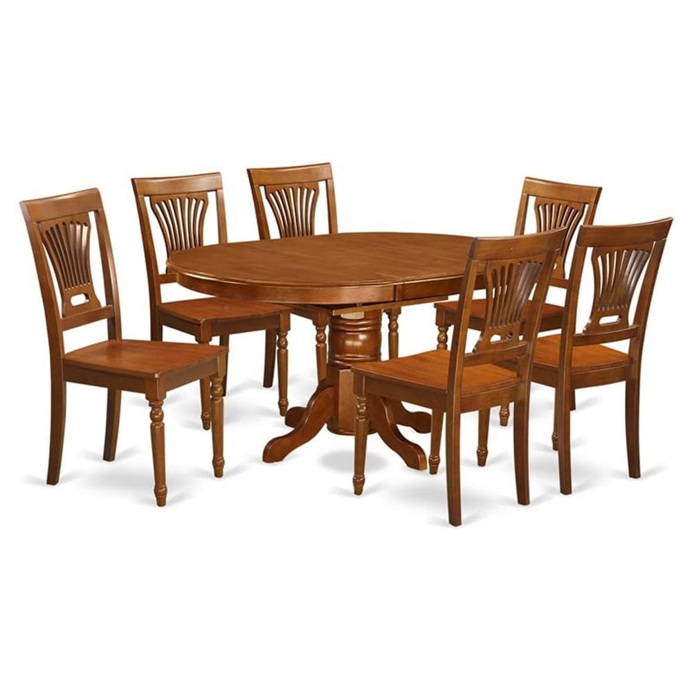 Extendable Round Dining Table Set with 6 Wood Chairs