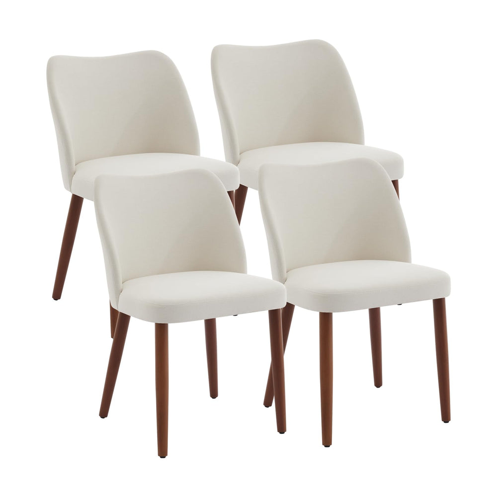 Upholstered Linen Dining Chair Set of 4 with Wood Legs & Wing Backrest