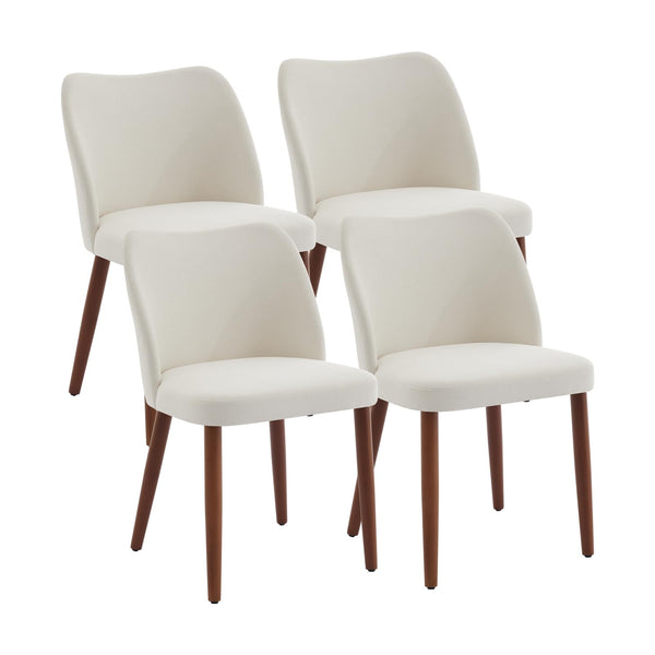 Upholstered Linen Dining Chair Set of 4 with Wood Legs & Wing Backrest