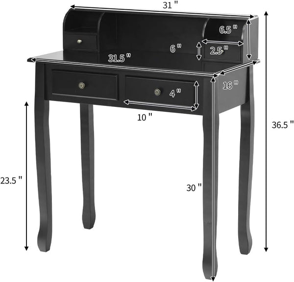 Writing Desk with 4 Drawers & Removable Floating Organizer