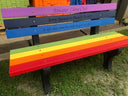 Recycled Plastic Buddy Bench with Friendship Saying – Rainbow