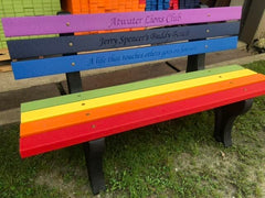 Recycled Plastic Buddy Bench with Friendship Saying – Rainbow